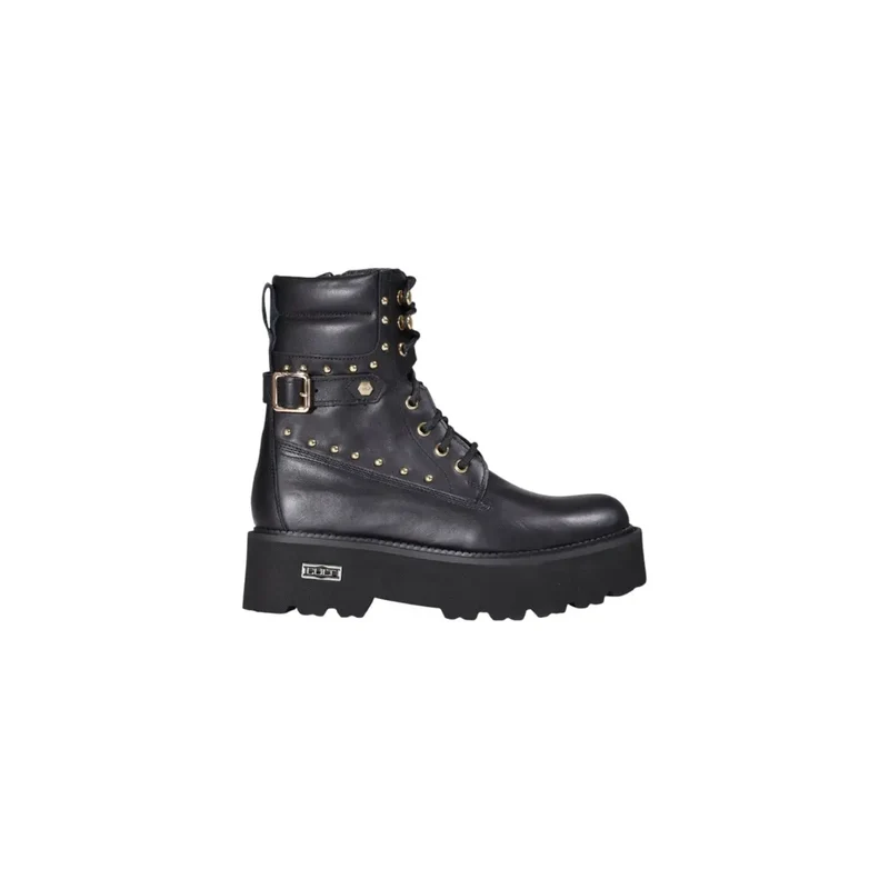 Schwarze Leder-Knöchelstiefel mit Reißverschluss und Schnürsenkeln