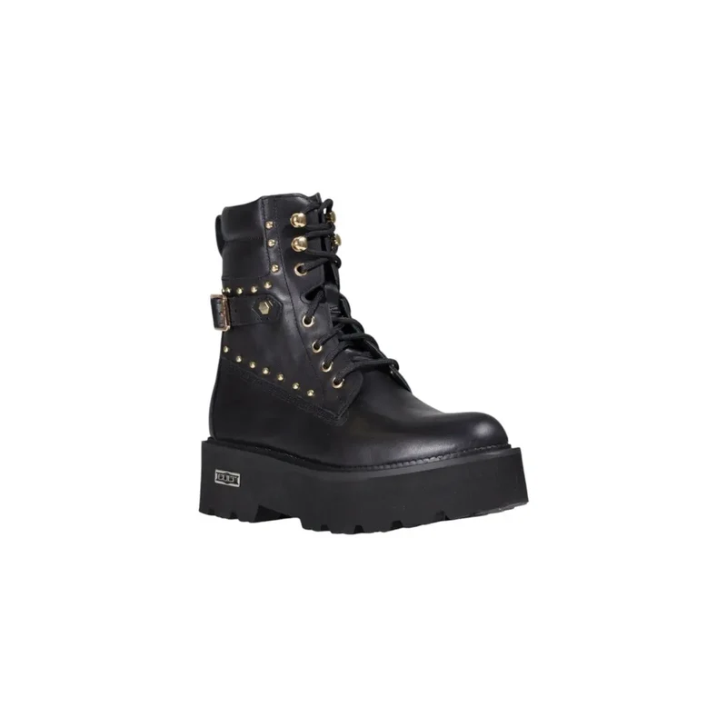 Schwarze Leder-Knöchelstiefel mit Reißverschluss und Schnürsenkeln