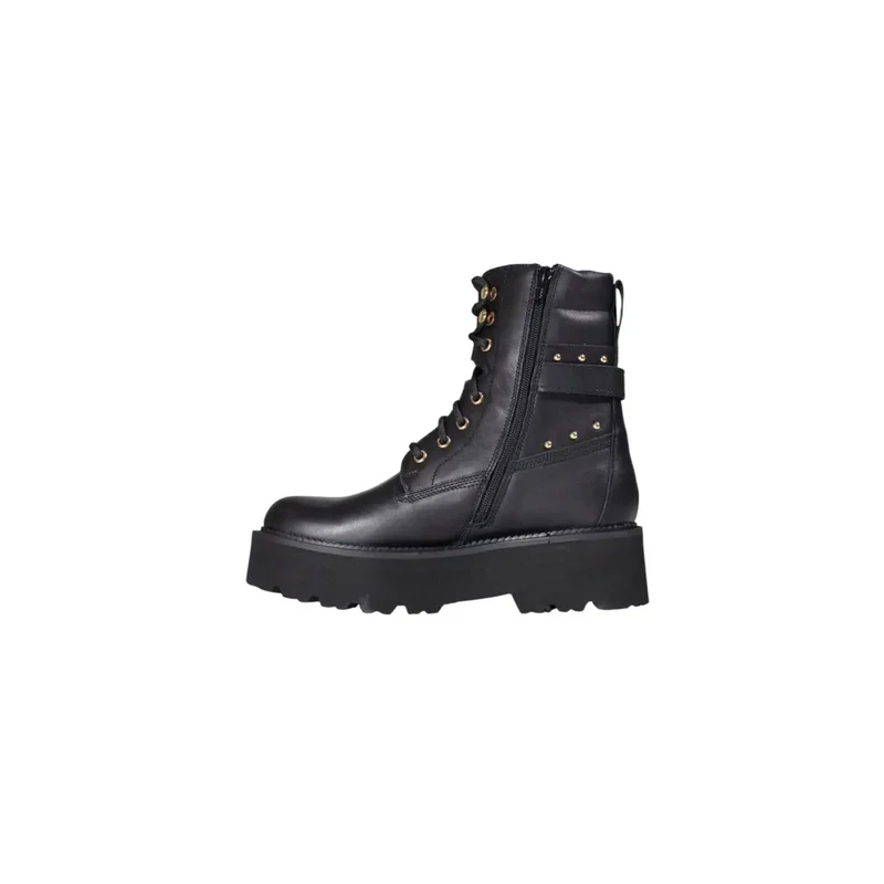 Schwarze Leder-Knöchelstiefel mit Reißverschluss und Schnürsenkeln