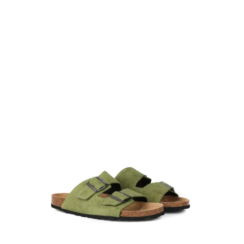 Mc2 Saint Barth Damen Grüne Baumwollene Offene Zehenslipper