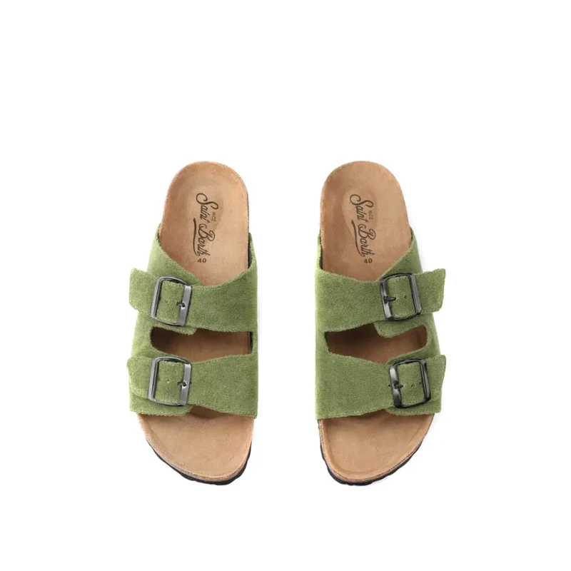 Mc2 Saint Barth Damen Grüne Baumwollene Offene Zehenslipper
