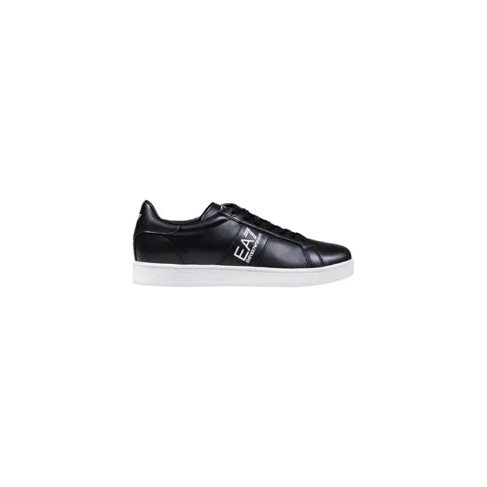 EA7 Schwarzes Leder Herren Sneakers mit weißer Sohle