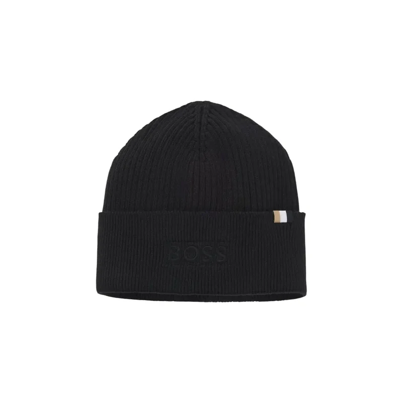 Boss Schwarz Baumwolle Wolle Mütze für Männer Herbst Winter