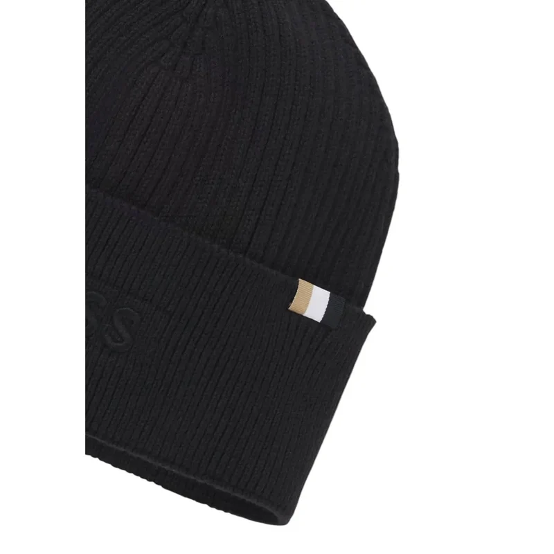 Boss Schwarz Baumwolle Wolle Mütze für Männer Herbst Winter