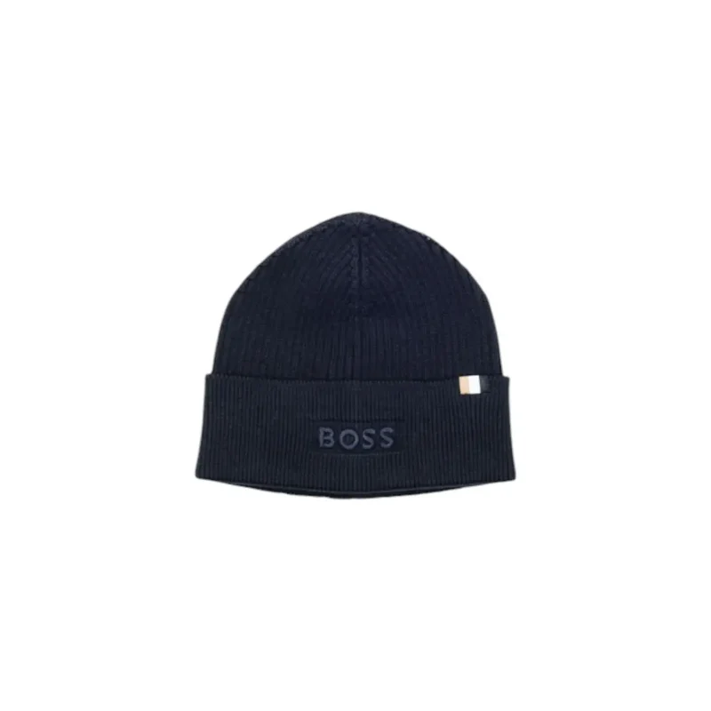 Boss Schwarz Baumwolle Wolle Mütze für Männer Herbst Winter