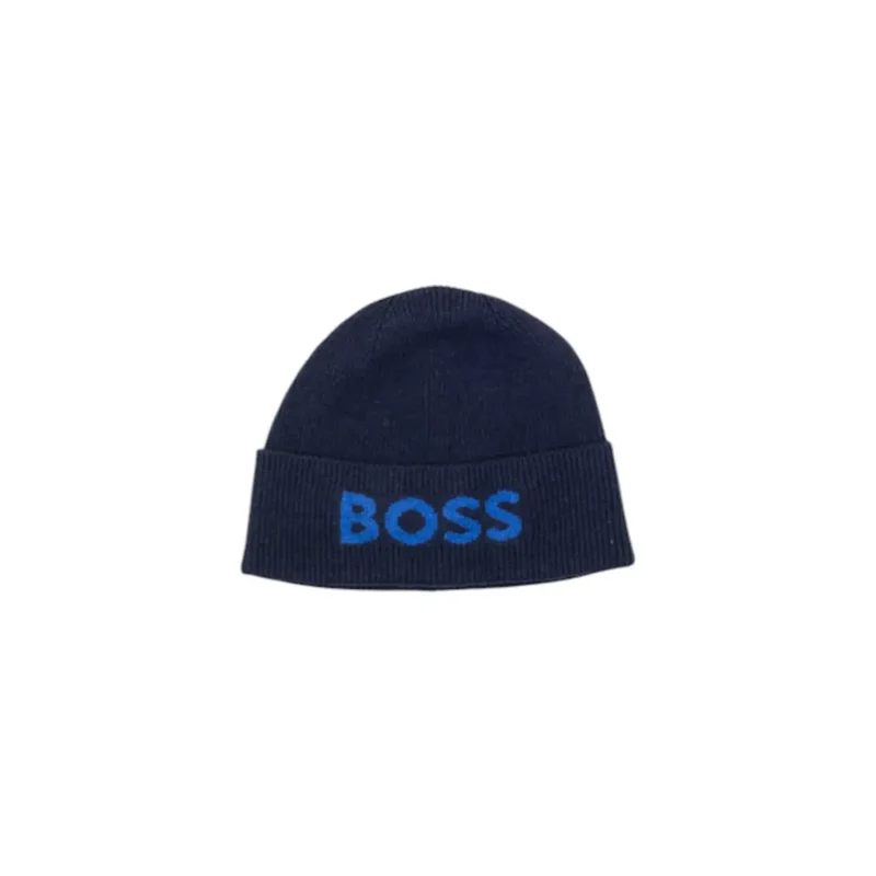 Boss Blau Bedruckte Wollmischung Mütze für Männer