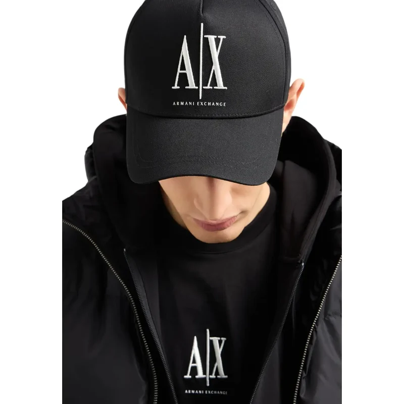 Armani Exchange Schwarze Baumwollmütze für Männer