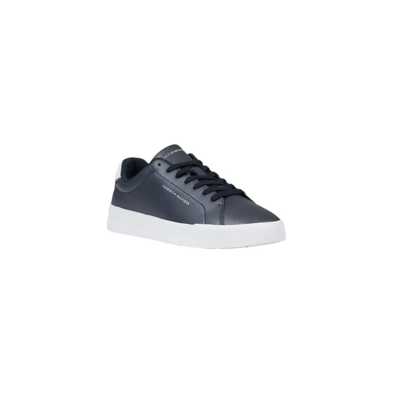 Marineblaue Leder Sneaker mit weißer Sohle Tommy Hilfiger