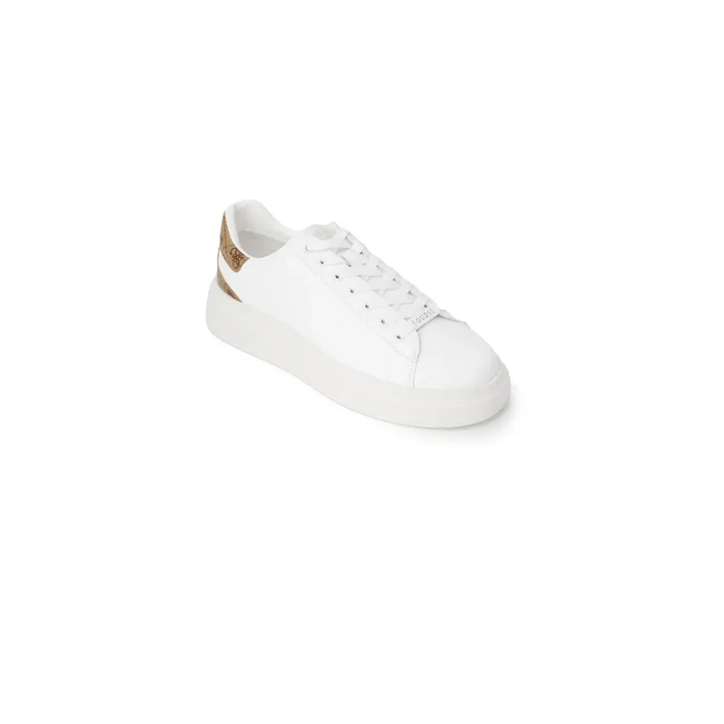 Weiße Leder Sneaker mit gemustertem Absatz und goldenen Akzenten