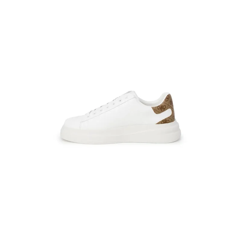 Weiße Leder Sneaker mit gemustertem Absatz und goldenen Akzenten