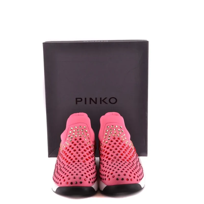 Pinko Damen Sneakers Rosa Stoff Strass Verzierungen