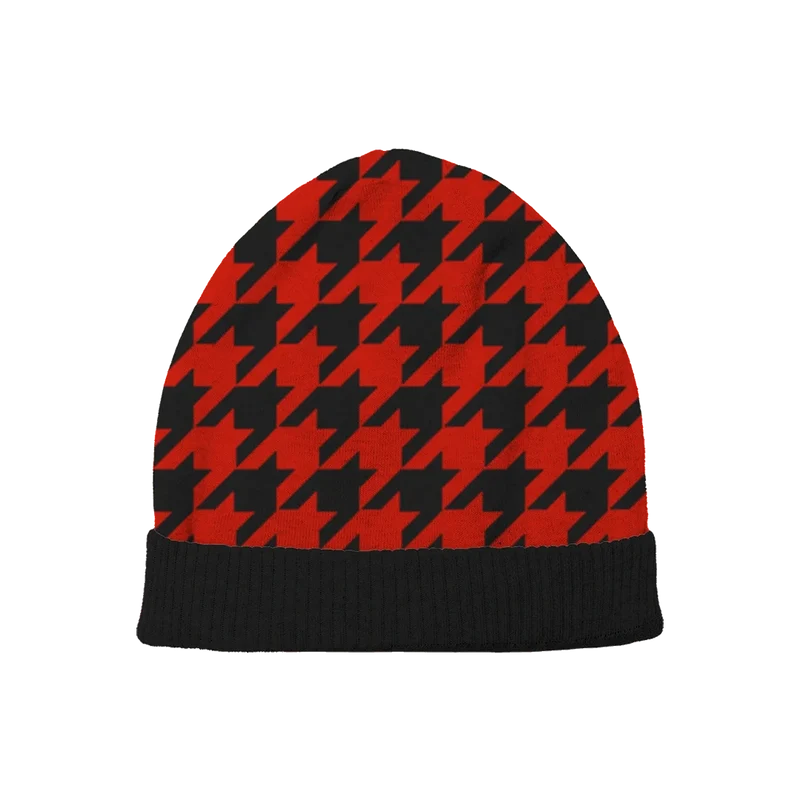 Scarlet Noir Houndstooth Beanie