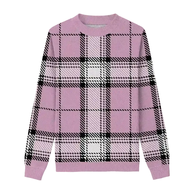 Rosy Charm Plaid Sweater