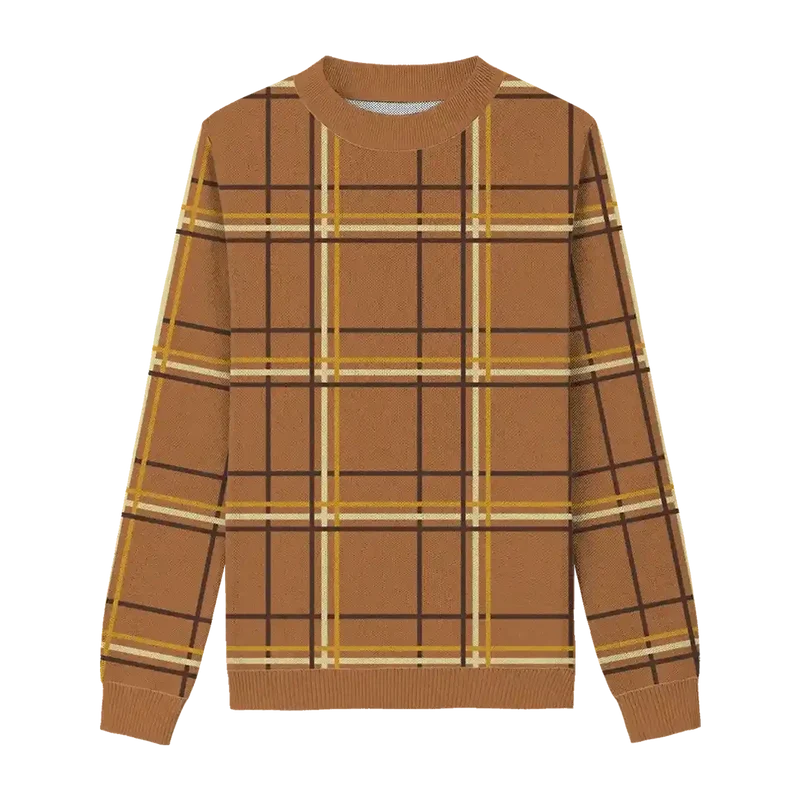 Amber Glow Plaid Knit Sweater