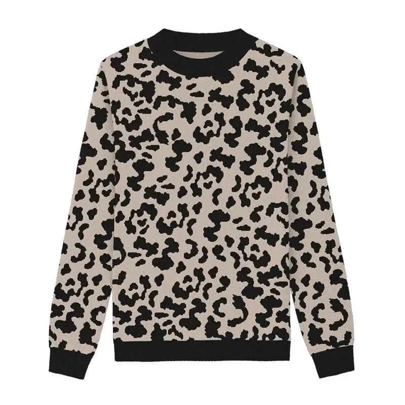 Sandy Beige Leopard Marked Pullover Sweater
