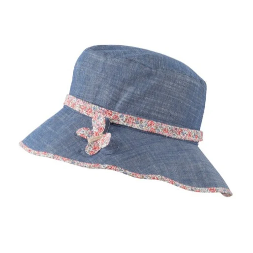 Pure Pure - Sun hat denim blue flowers GOTS
