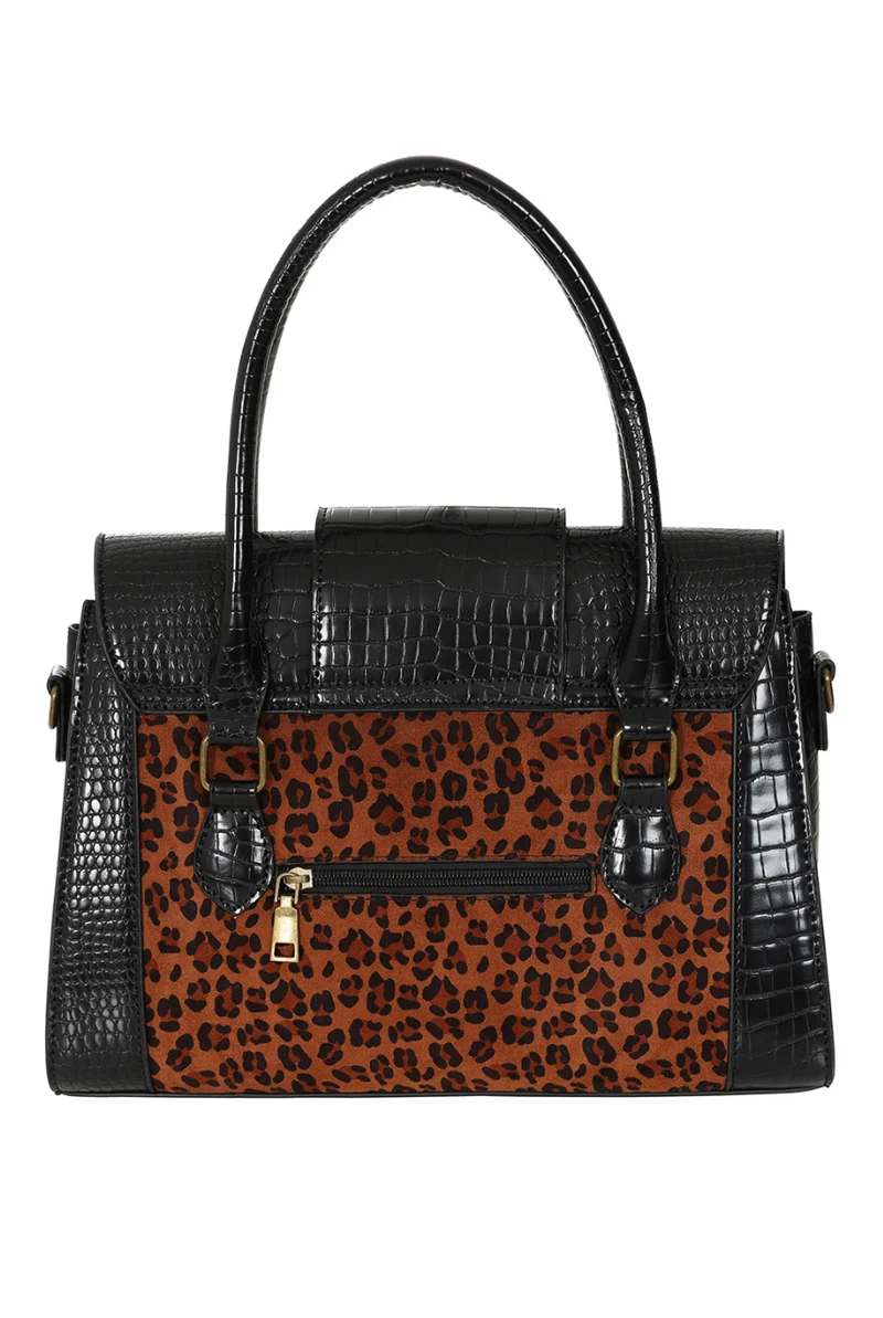 Handtasche Leopard Sheena, Schwarz