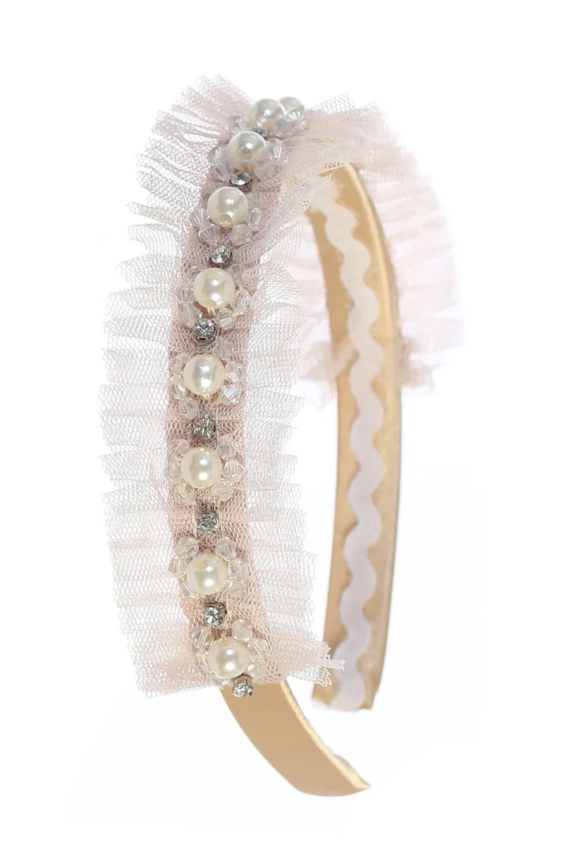 Headband Cara with pearls and champagne rhinestones