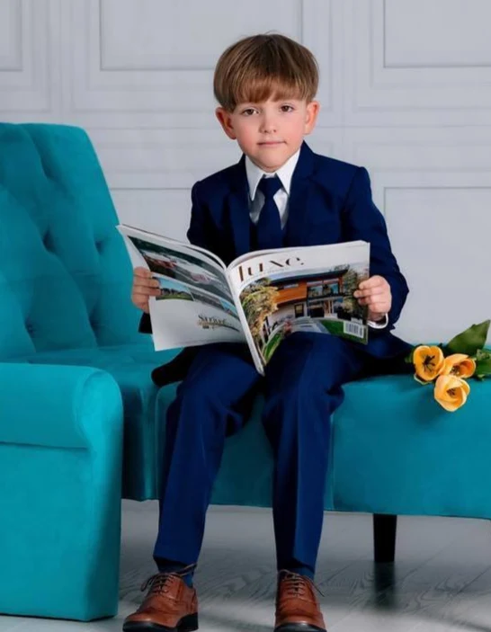Suit Dario 5-piece with waistcoat and tie blue