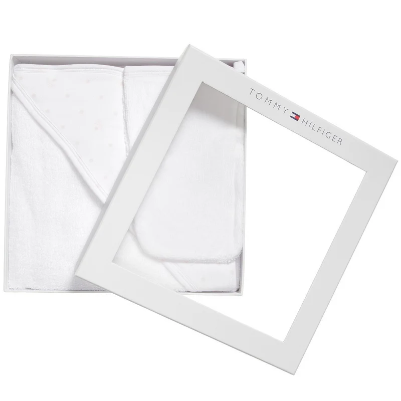Tommy Hilfiger - Baby bath towel set stars with washcloth - white/pink