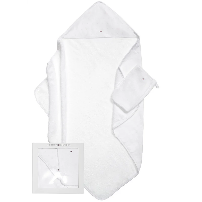 Tommy Hilfiger - Baby bath towel set stars with washcloth - white/pink