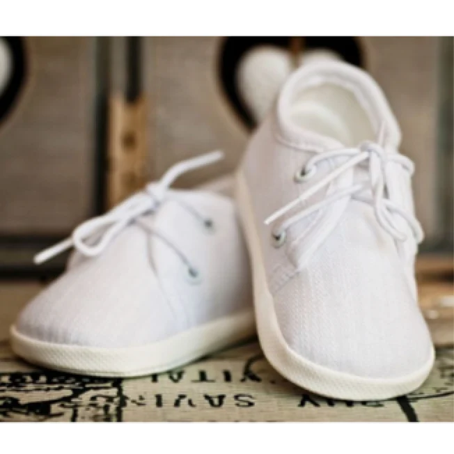 Christening shoes Samuel for boys in linen look white