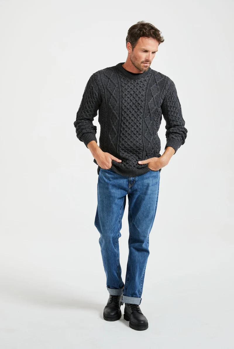 Éireann Mens Traditional Aran Supersoft Merino Sweater - Grey