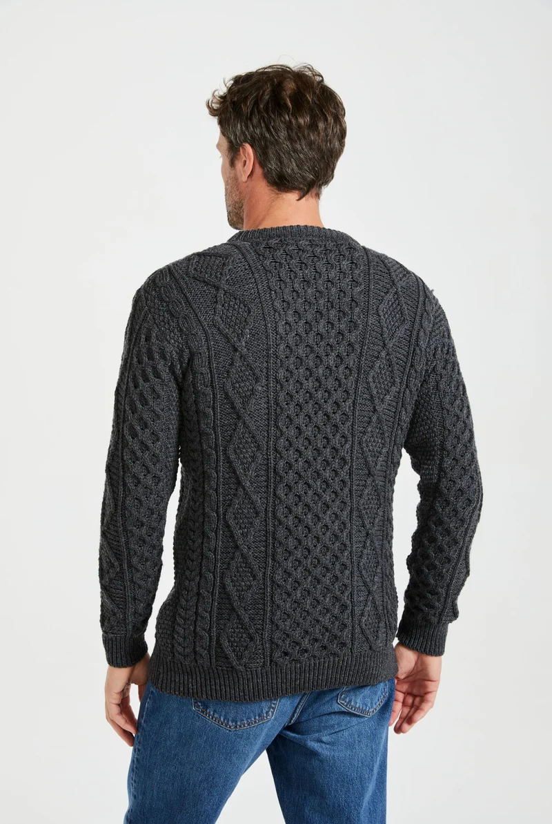 Éireann Mens Traditional Aran Supersoft Merino Sweater - Grey