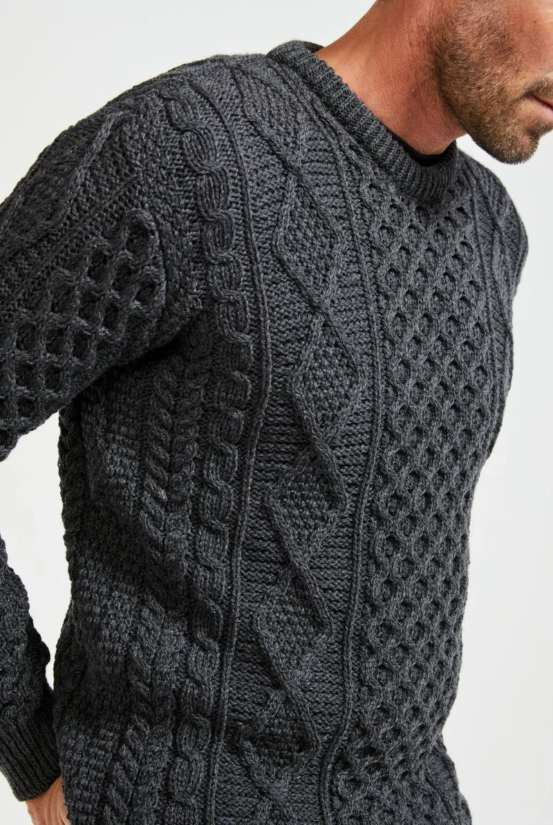 Éireann Mens Traditional Aran Supersoft Merino Sweater - Grey