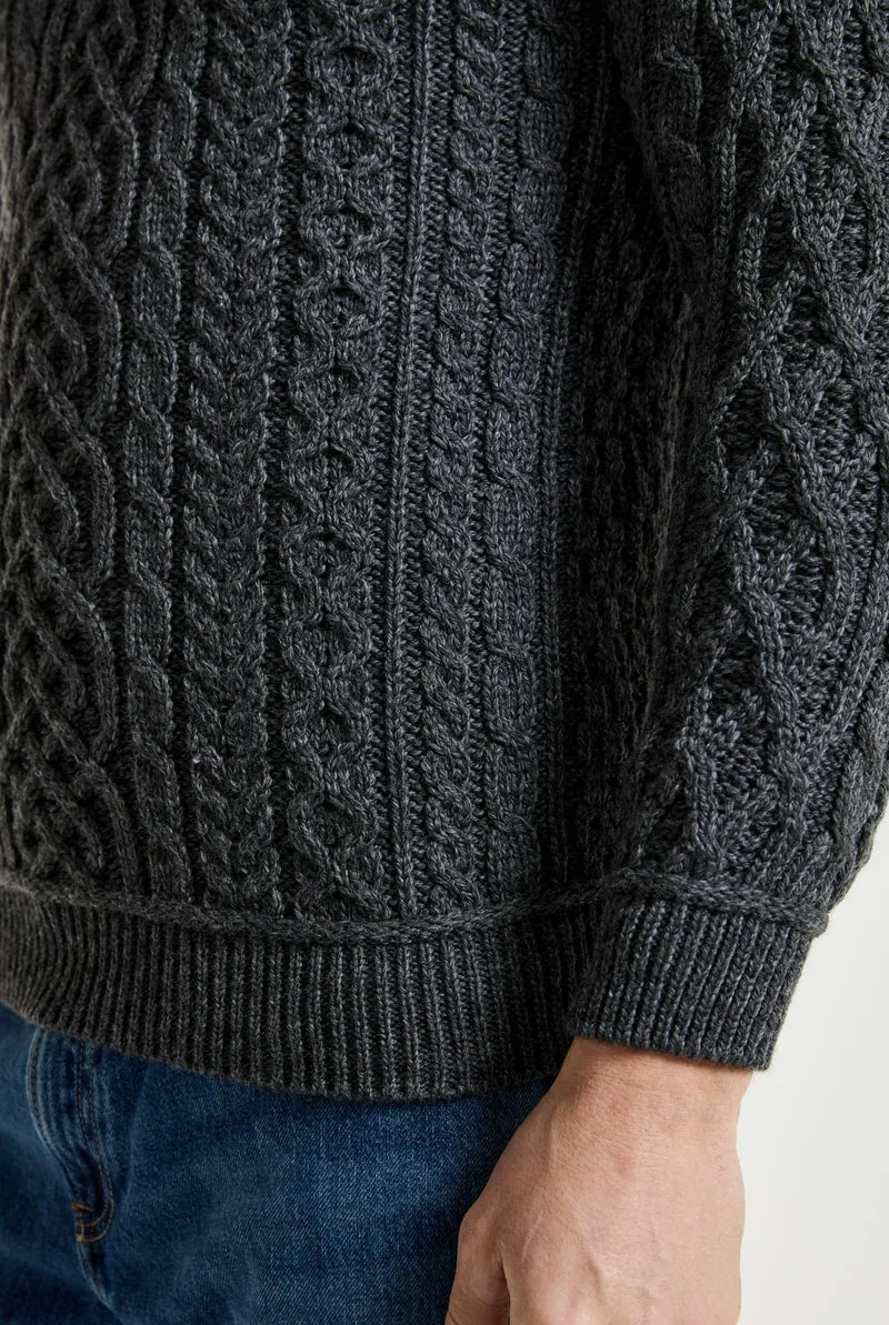 Kylemore Mens Aran Polo Neck Sweater - Grey