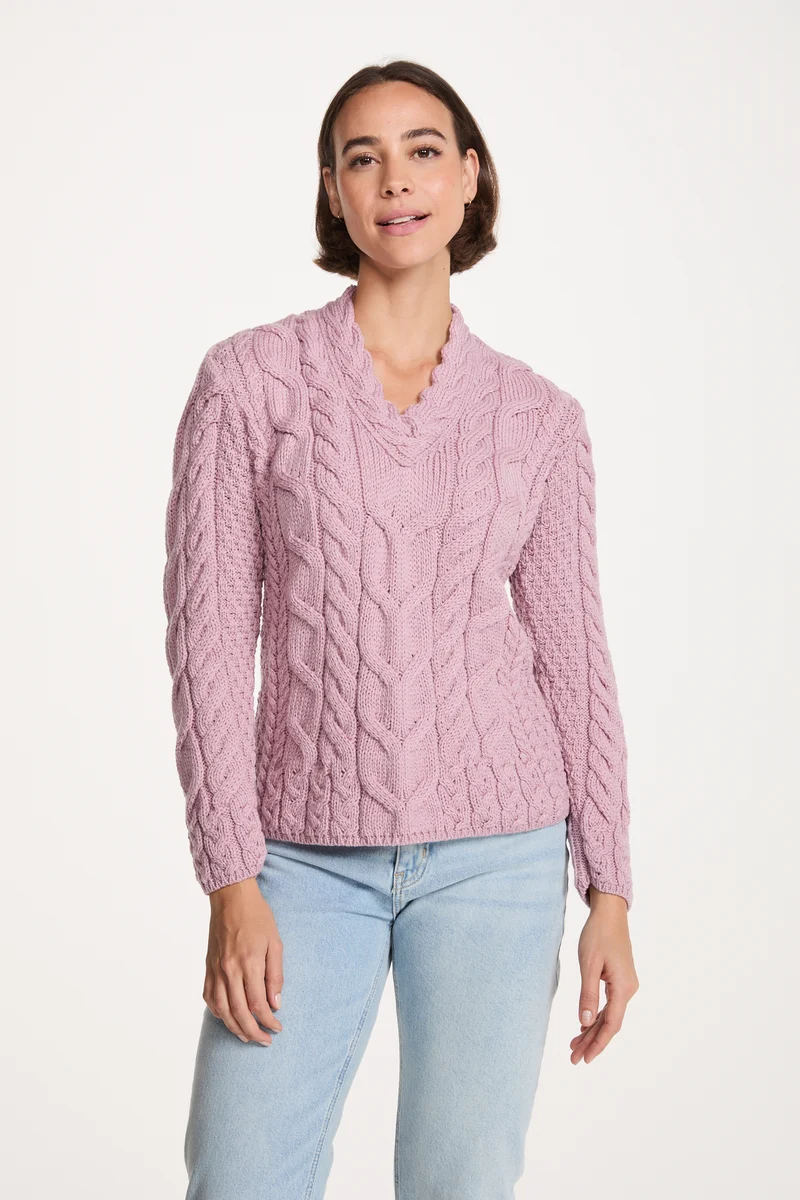 Tralee Ladies V-Neck Supersoft Merino Sweater - Pink