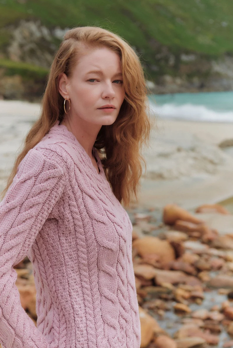 Tralee Ladies V-Neck Supersoft Merino Sweater - Pink