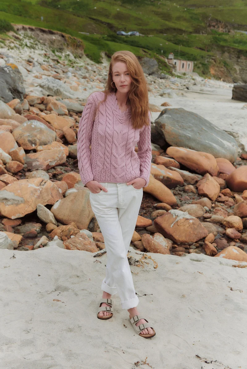 Tralee Ladies V-Neck Supersoft Merino Sweater - Pink