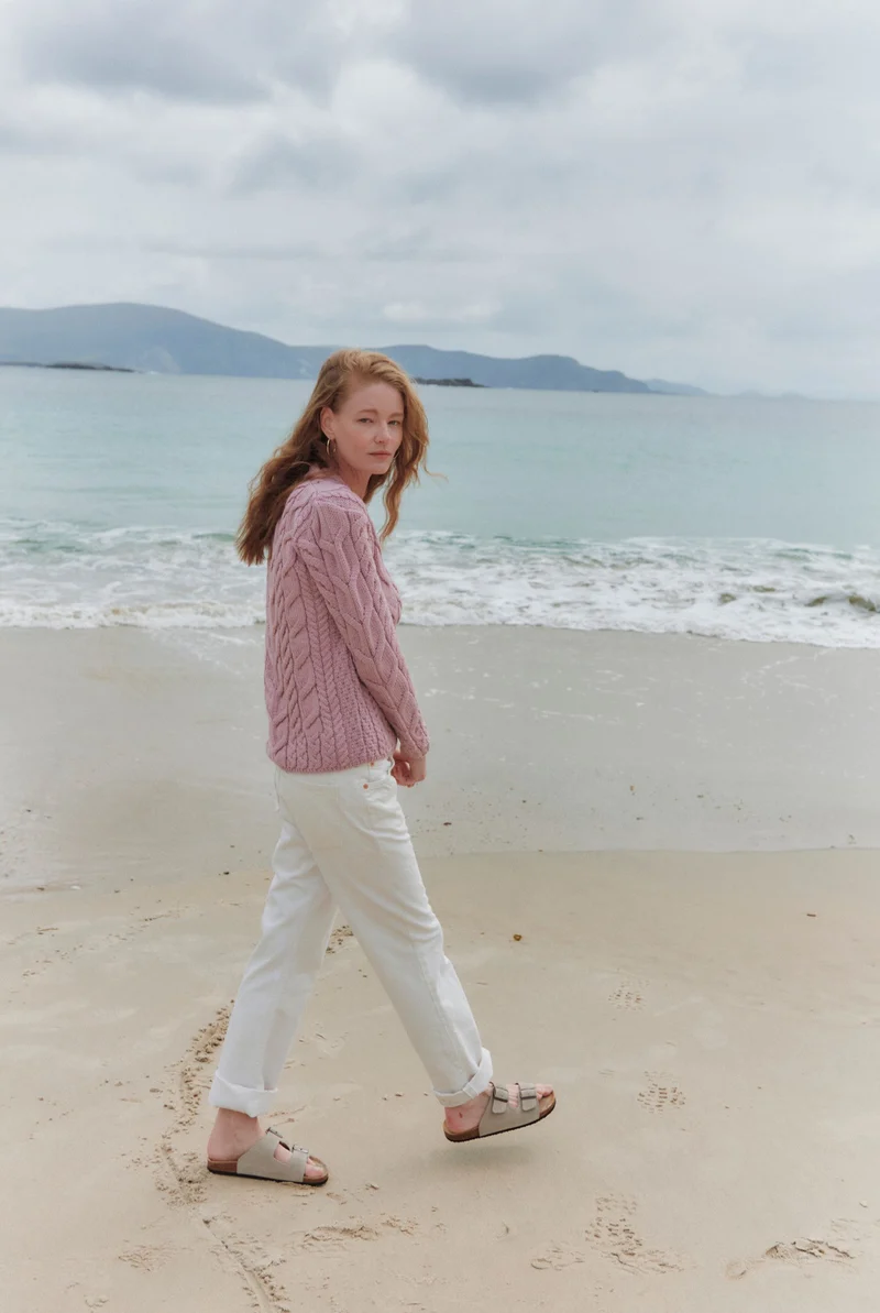 Tralee Ladies V-Neck Supersoft Merino Sweater - Pink