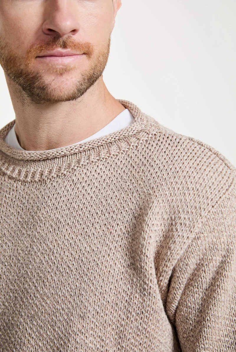 Moycullen Roll Neck Mens Merino Sweater - Oat