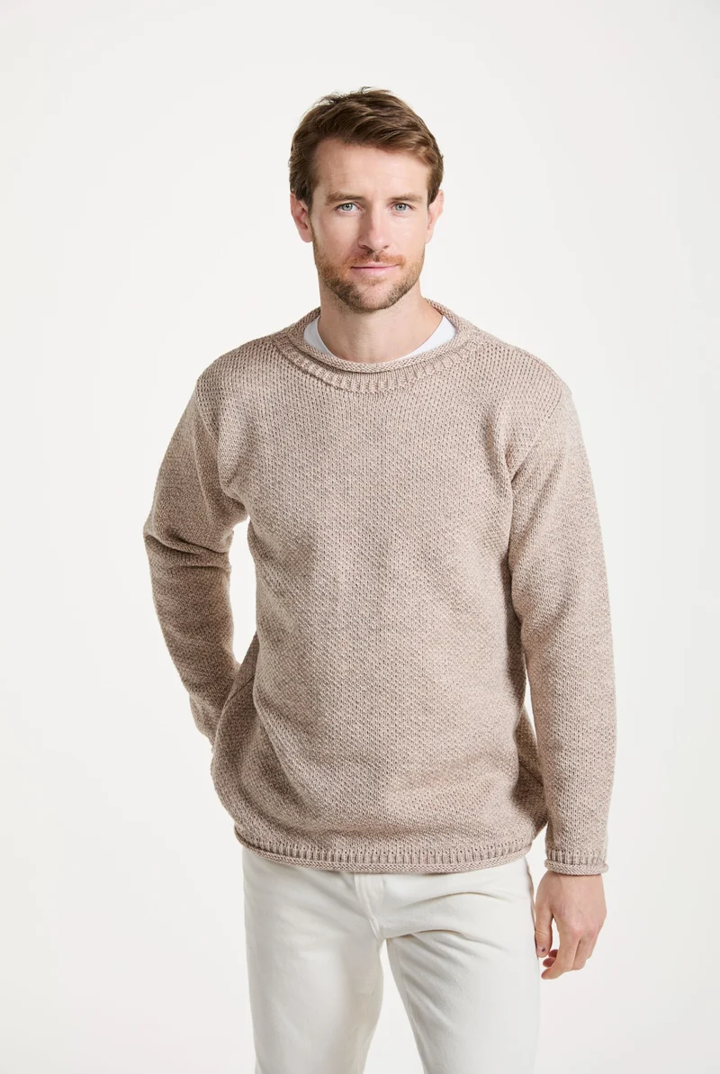 Moycullen Roll Neck Mens Merino Sweater - Oat