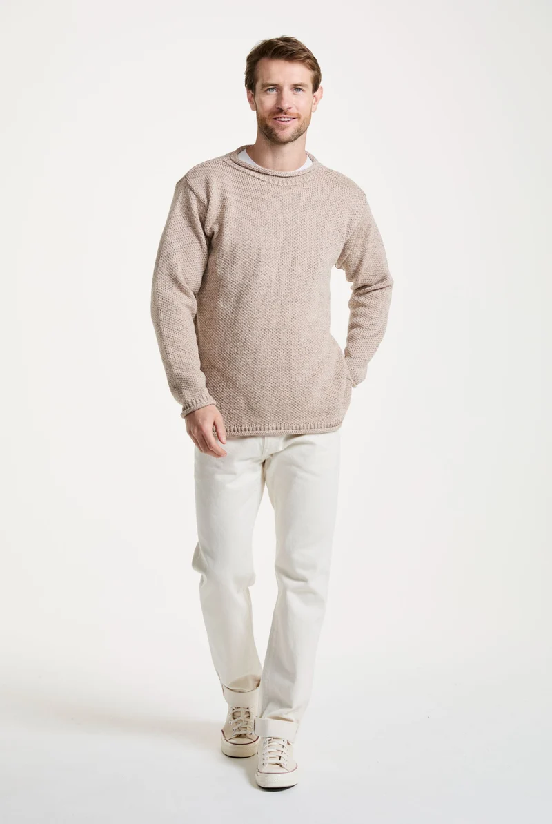 Moycullen Roll Neck Mens Merino Sweater - Oat