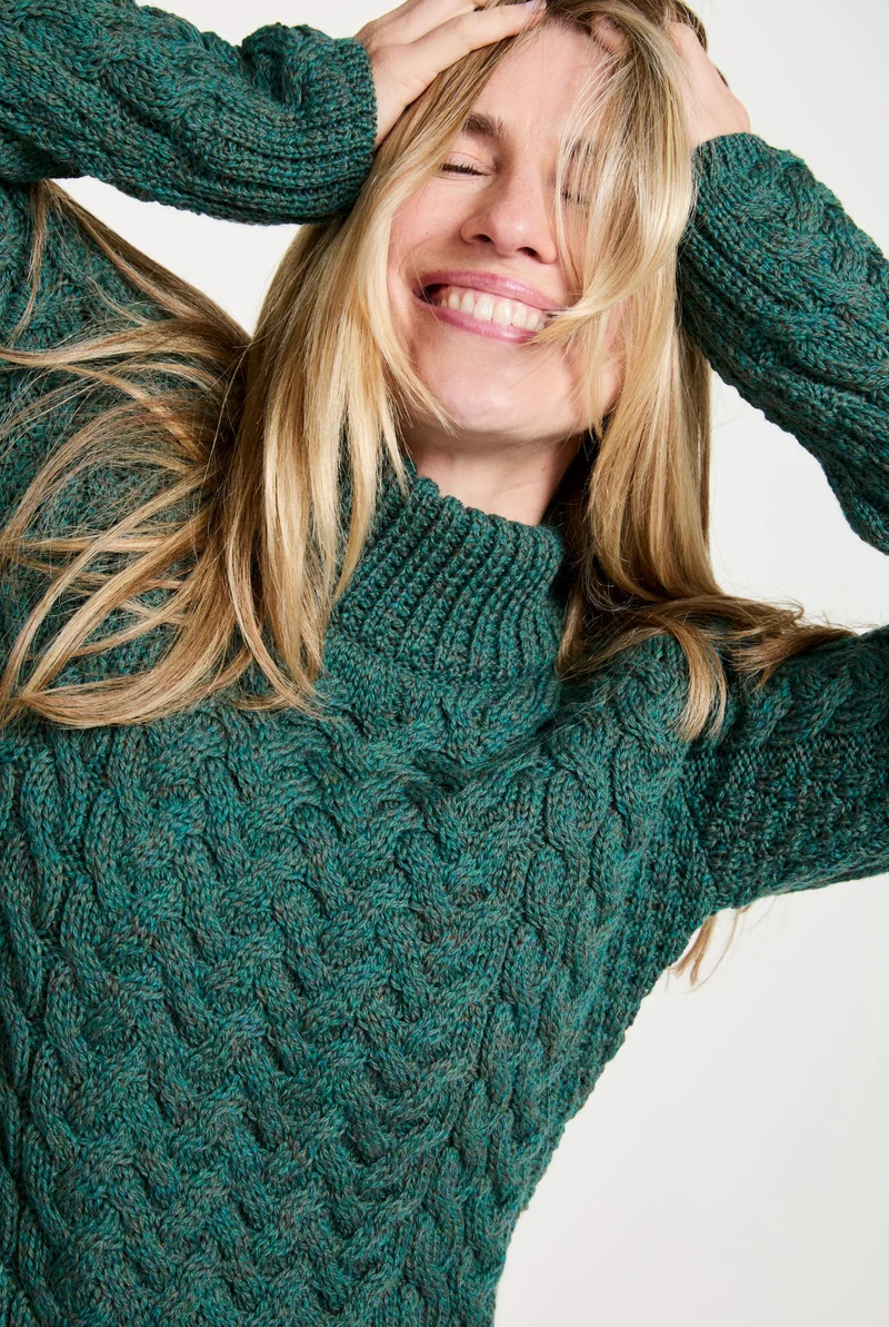 Knightstown Ladies Merino Aran Crew Sweater - Green