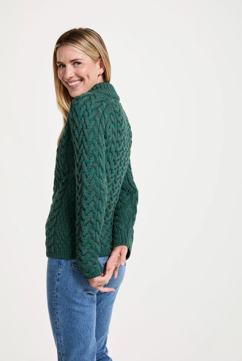 Knightstown Ladies Merino Aran Crew Sweater - Green