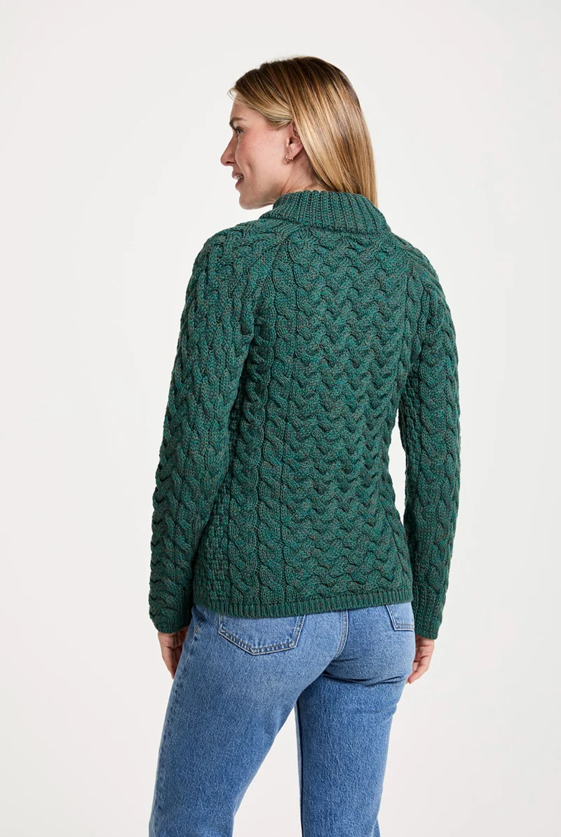 Knightstown Ladies Merino Aran Crew Sweater - Green