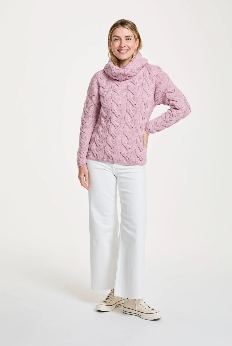 Kinsale Ladies Cable Aran Sweater -Pink