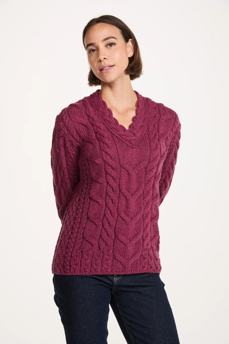 Tralee Ladies V-Neck Supersoft Merino Sweater - Berry
