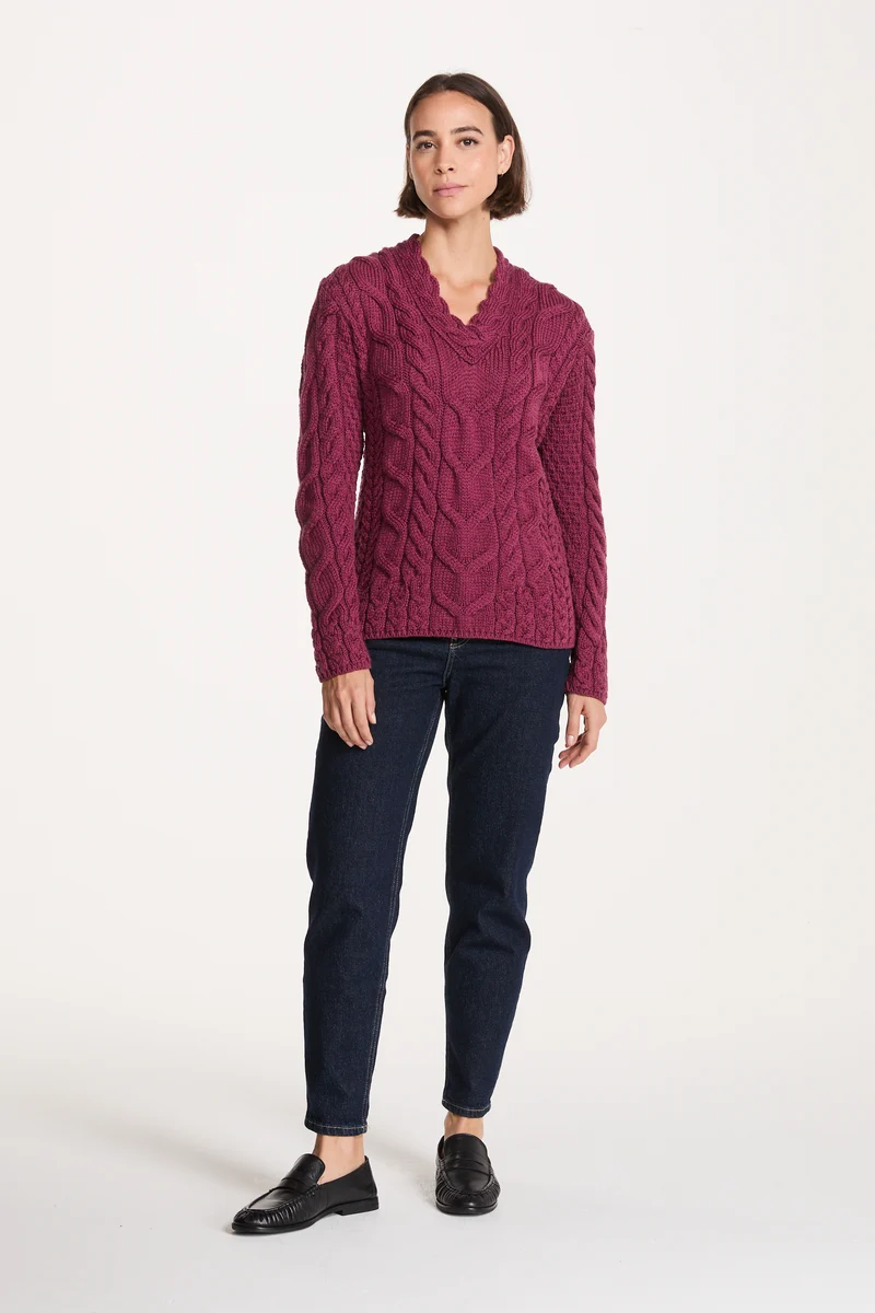 Tralee Ladies V-Neck Supersoft Merino Sweater - Berry
