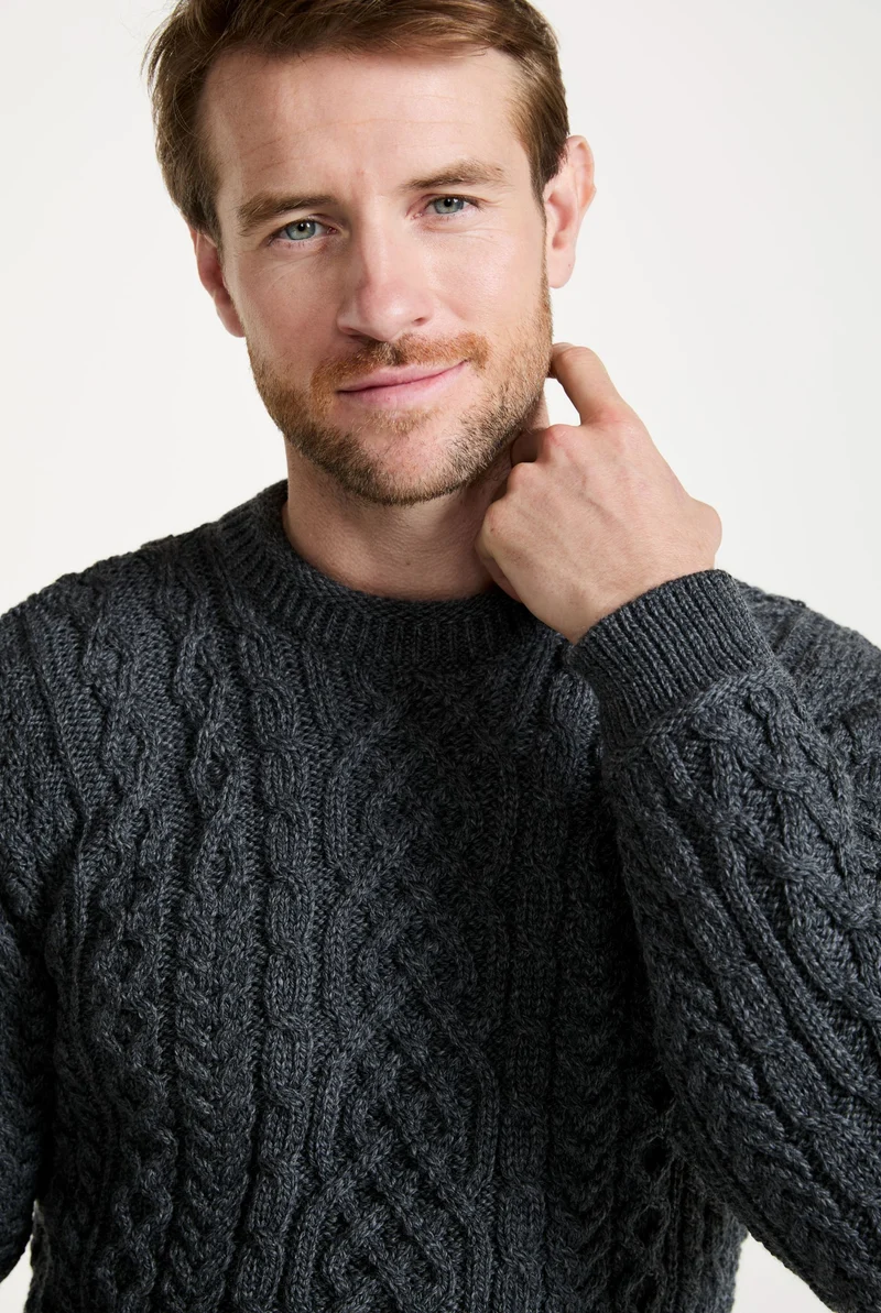 Inishturk Mens Supersoft Merino Aran Sweater - Grey