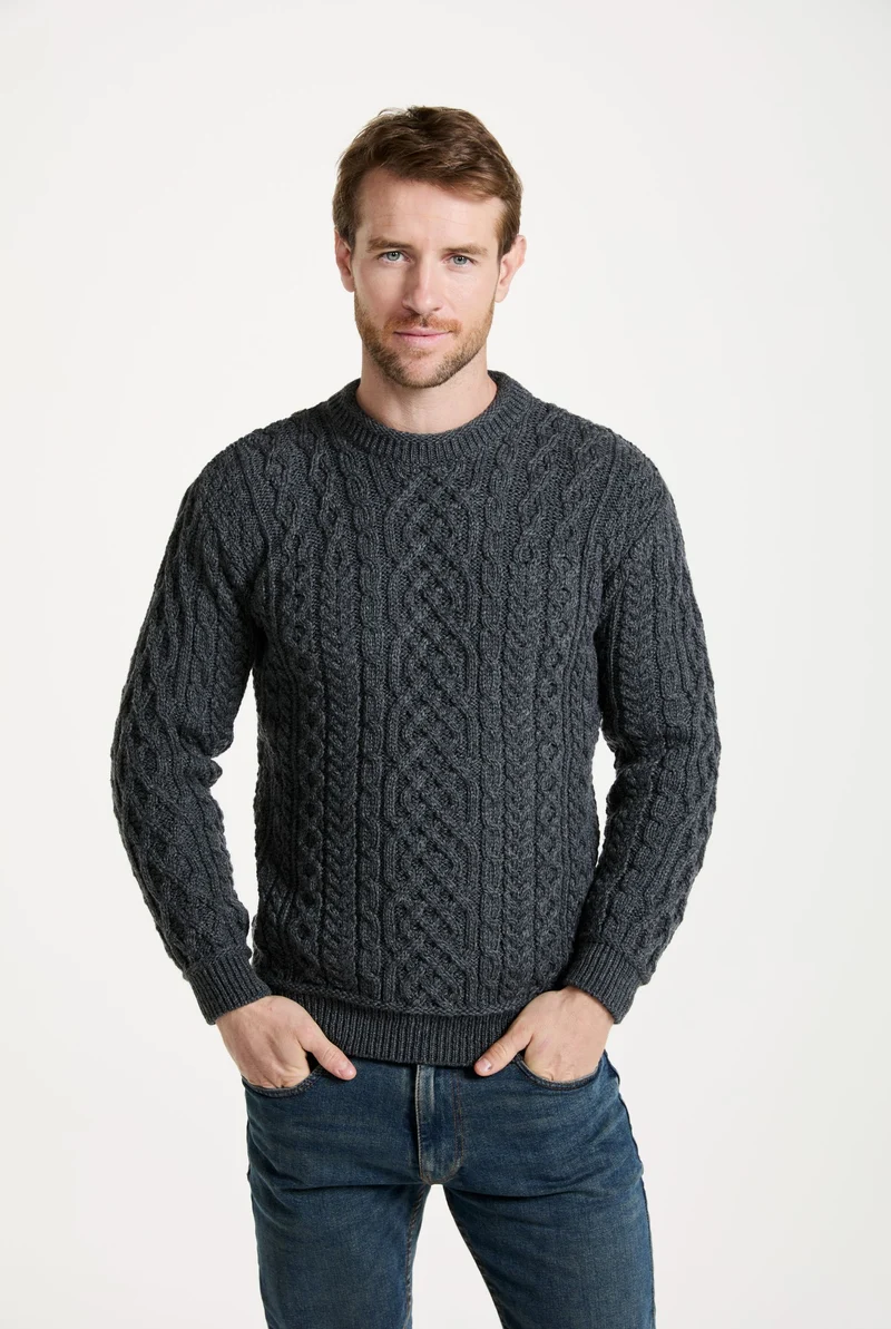 Inishturk Mens Supersoft Merino Aran Sweater - Grey