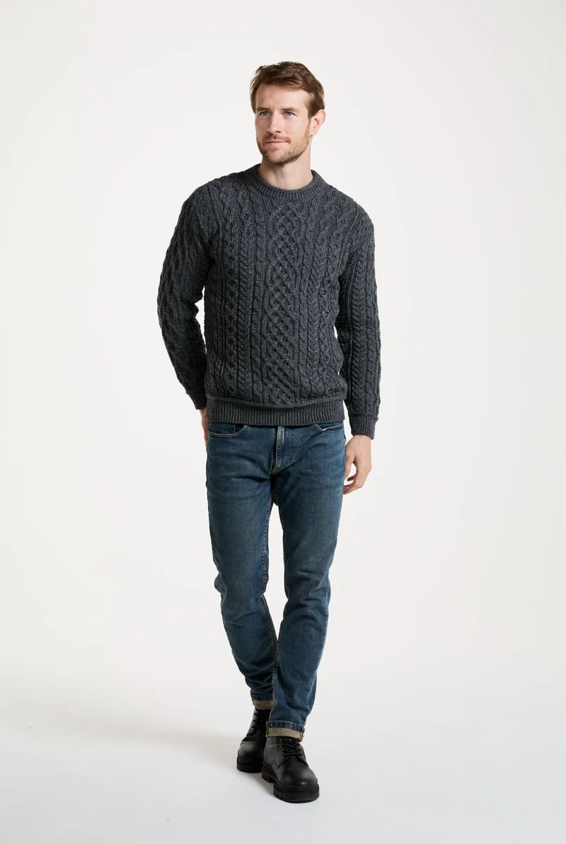 Inishturk Mens Supersoft Merino Aran Sweater - Grey