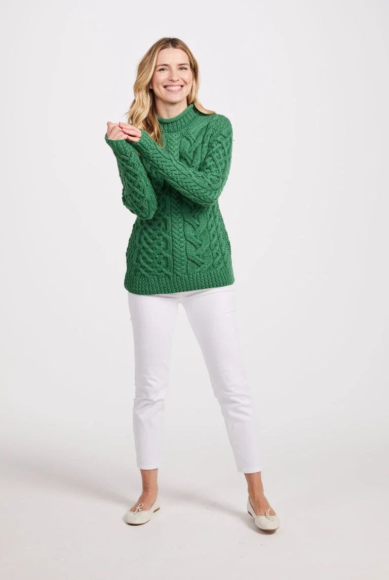 Calla Aran Aysmmetrical Pattern Sweater - Green