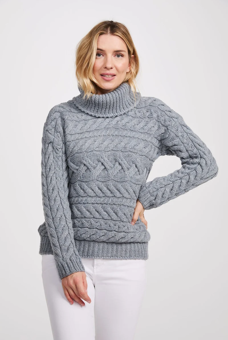 Derreen Aran Horizontal Cable Sweater - Denim