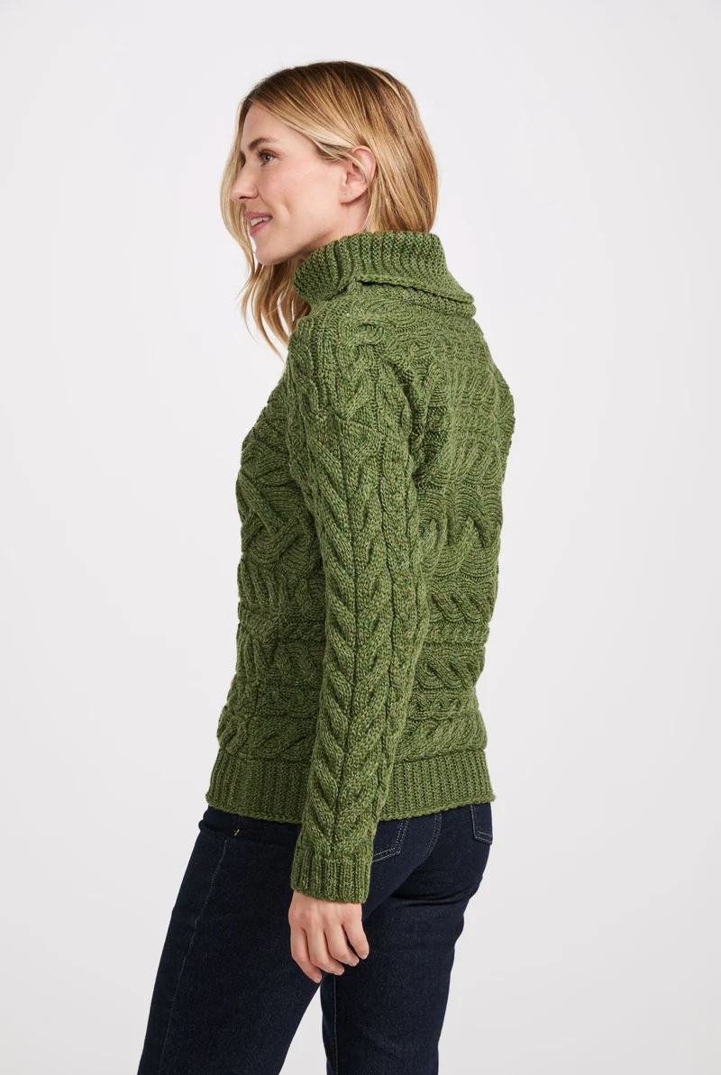 Derreen Aran Horizontal Cable Sweater - Green