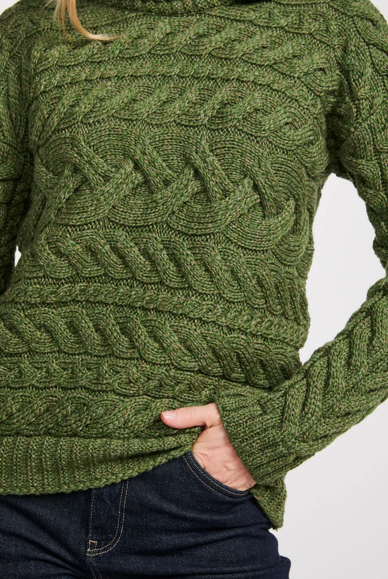 Derreen Aran Horizontal Cable Sweater - Green